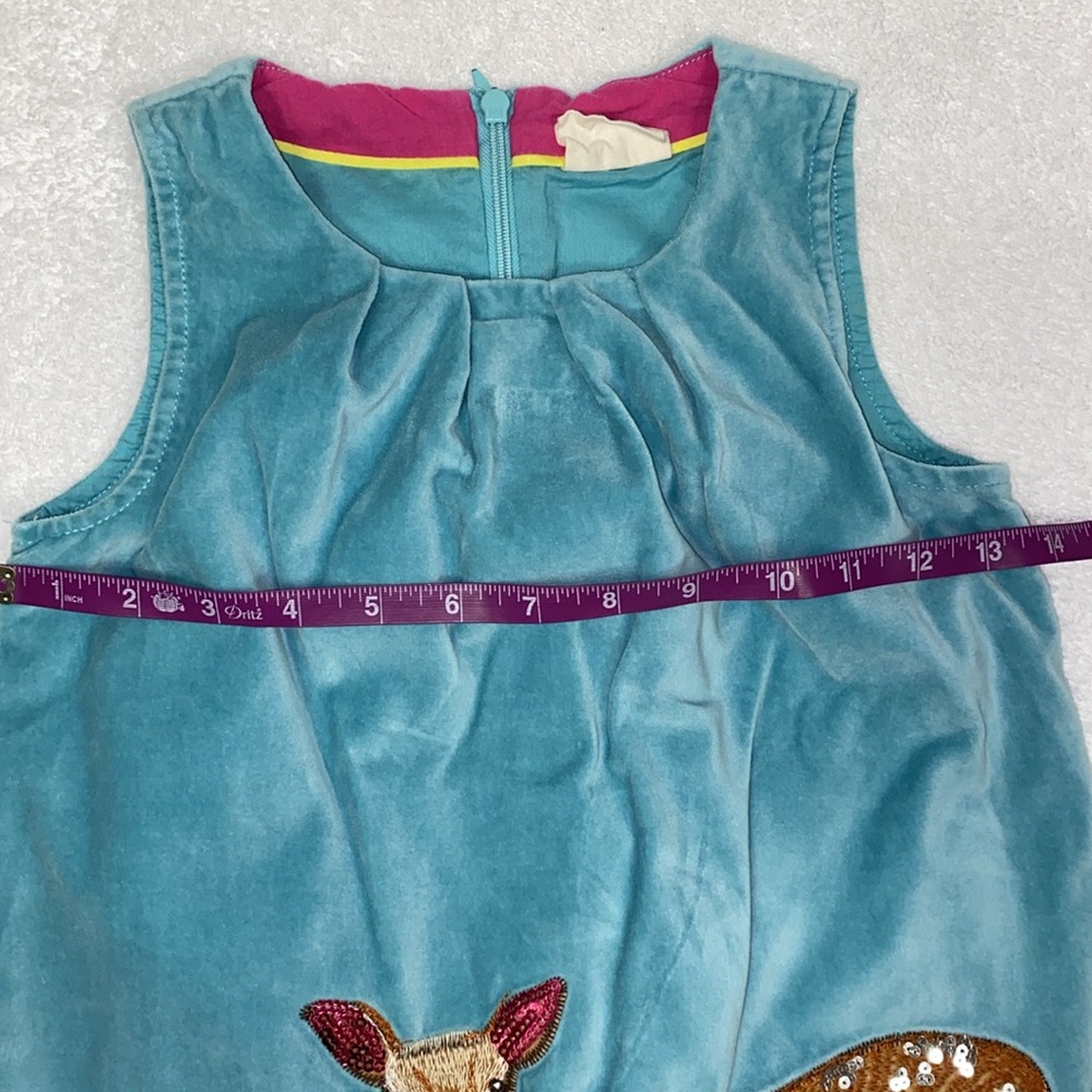 Mini Boden aqua velour embroidered sequin deer and bird jumper 5/6 - Picture 5 of 9